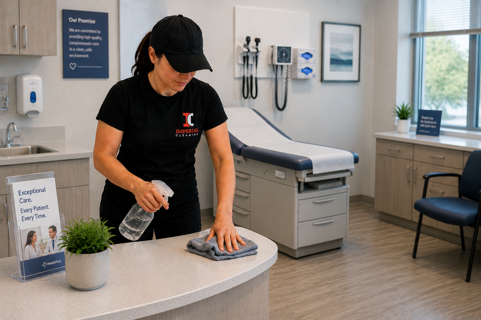 Cleaning technician cleaning a medical facility
